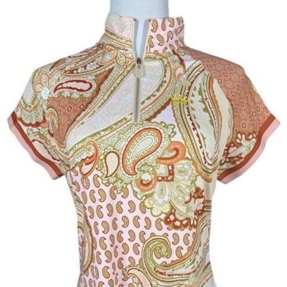 Kastel Denmark Womens Pink Paisley Quarter Zip Sun Shirt Short Sleeve Large